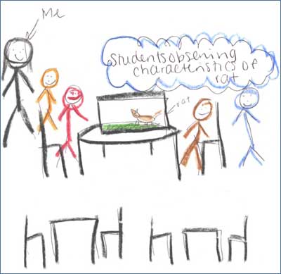 Drawing of students learning science.